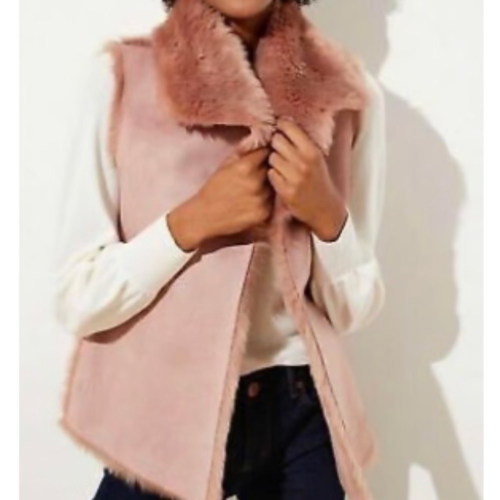 NWT size L Faux Fur Vest Loft Reversible